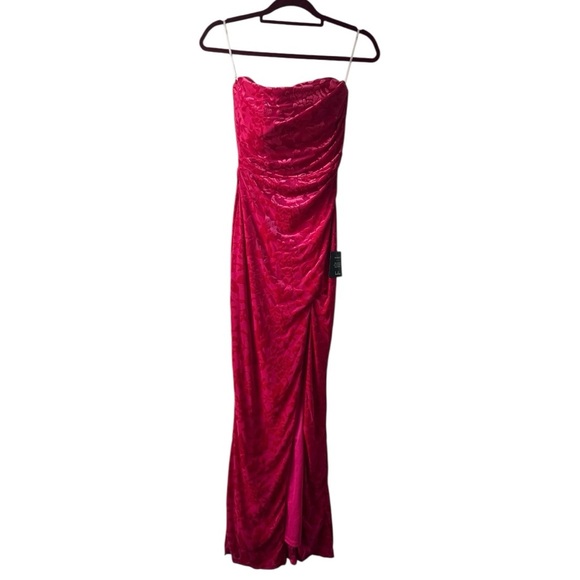 NWT Lulu’s Fabulous Darling Fuchsia Burnout Velvet Strapless Dress Size Small - Picture 5 of 11